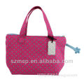 cotton full dot printing handbag mini rubber floral puller shopping bag/woman mini handbag